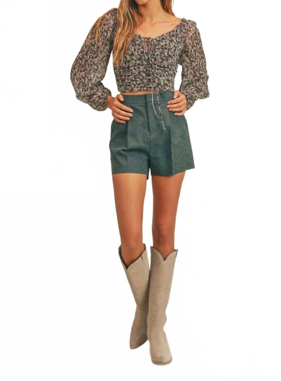 NEW SAGE THE LABEL barcelona high rise shorts in hunter green